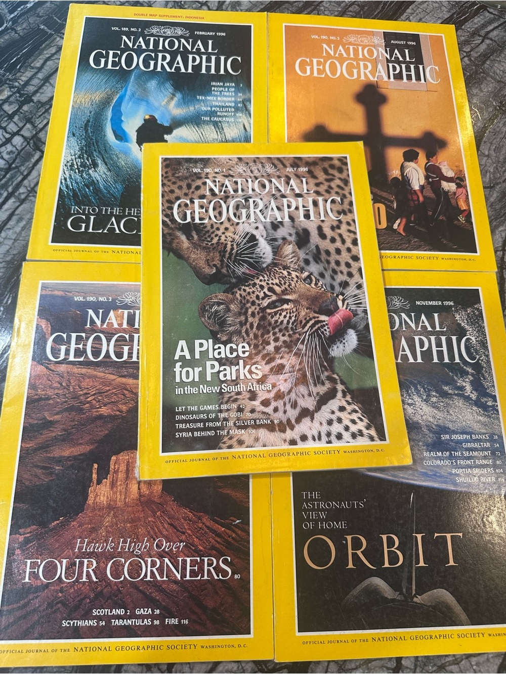 Vintage National Geographic 1996 set of 5 issues